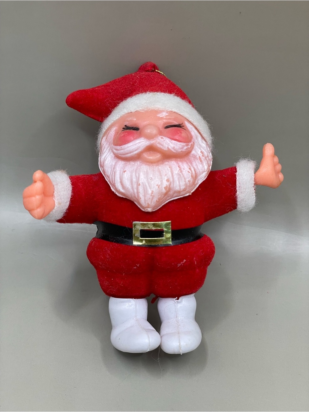 Vintage Santa Claus Christmas Tree 3.75” Ornament Plastic Red Outfit